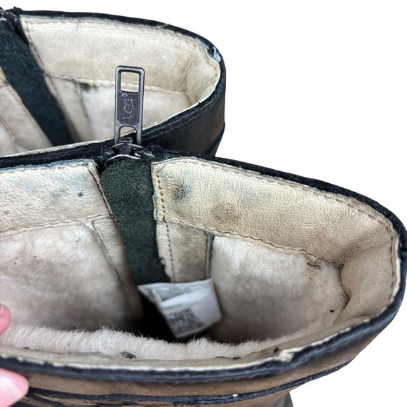 EUC UGG Kaleen Braided Leather Mid-Calf Shearling Lined Black Boots Women’s 7 - Picture 10 of 14